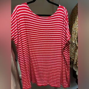 Casual red and white striped loose fit shirt